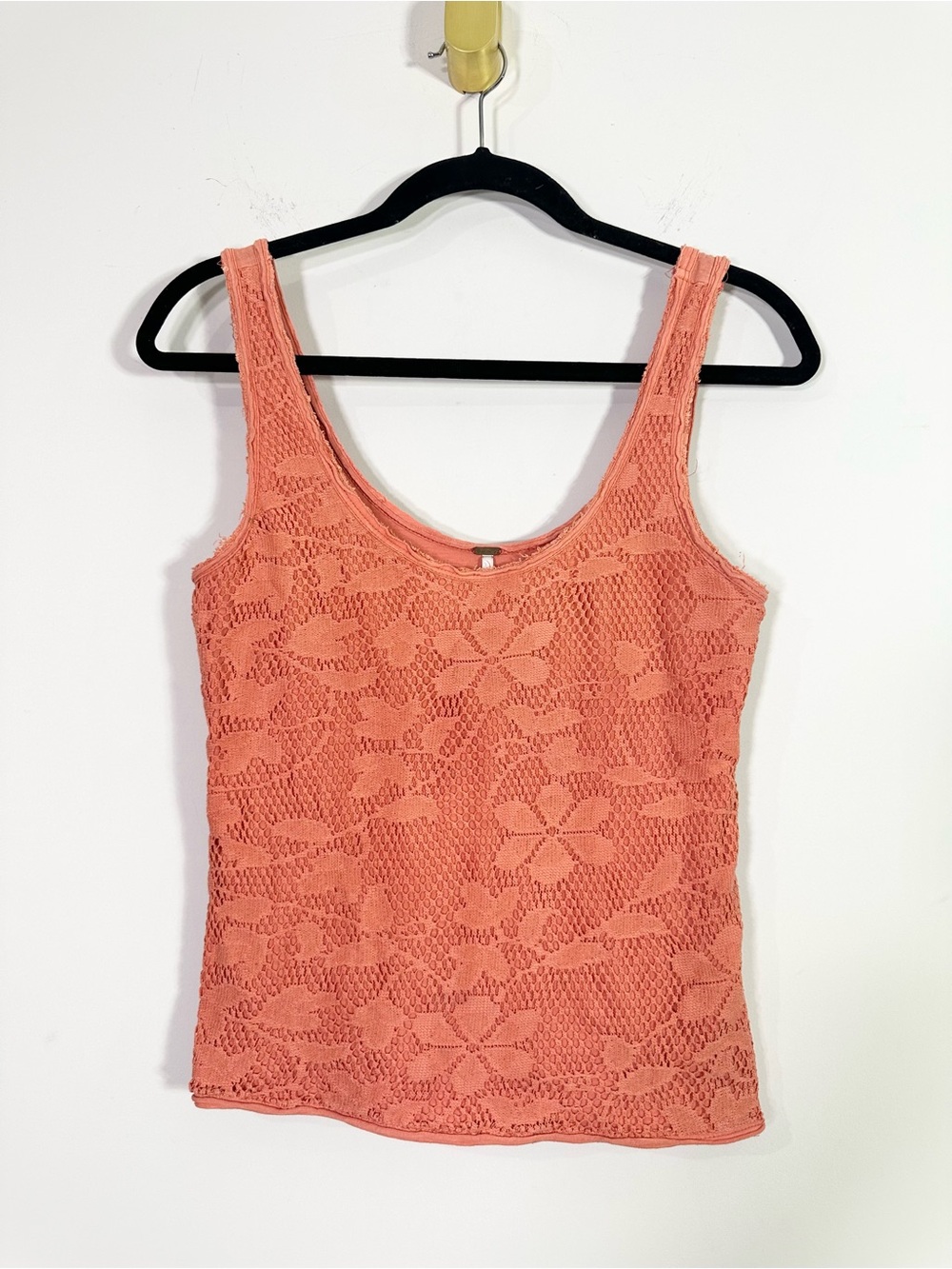Free People Orange Scoop Neck Lace Cotton Tank Top